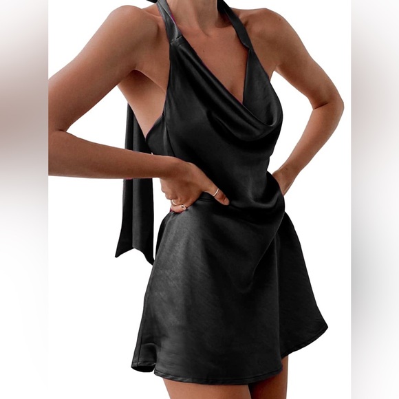 Black Halterneck Slip On Dress - Picture 5 of 5